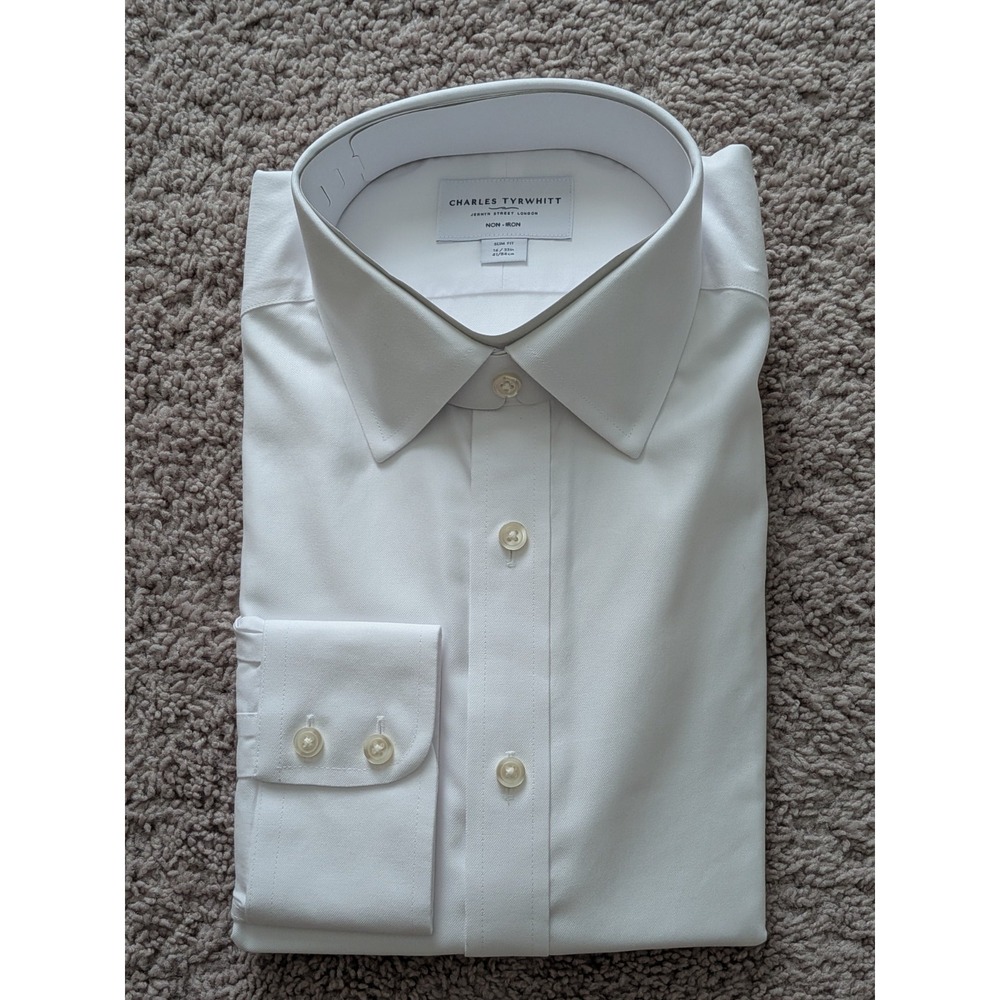 Charles Tyrwhitt Shirt 16/33 White Twill Non-Iron Slim Fit Button Up NWT